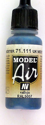 71111 Vallejo Model Airbrush Paint 17 ml UK Mediterranean Blue