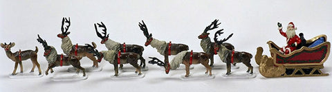 Kit# 9600set12 - Santa's Magical Flying Sleigh Set Hobby Kit - Unpainted Pewter & Resin 12 Pieces Set