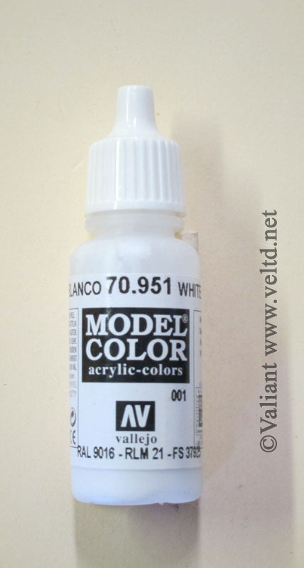 70951 Vallejo Model Color Paint: 17ml  Flat White  (M001)
